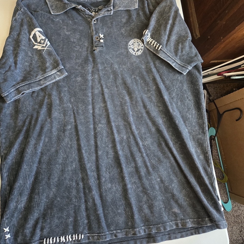 Affliction Distressed Black Polo Shirt